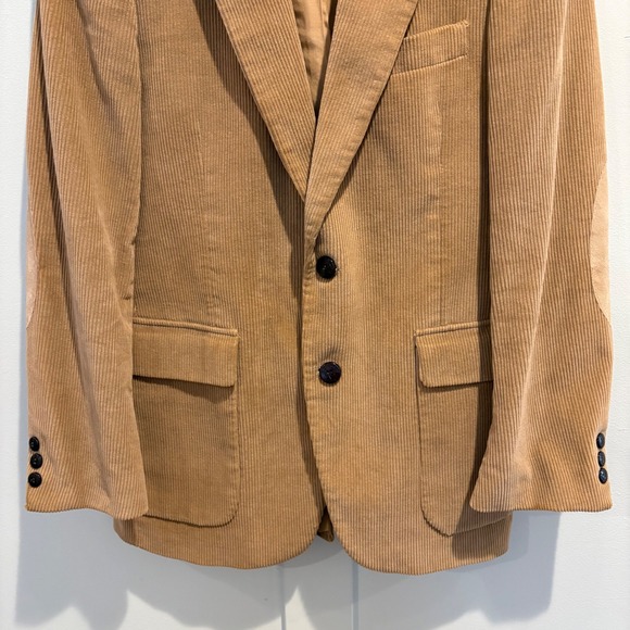 Vtg 80s  Corduroy Jacket Tan Blazer Men 37R Elbow Patches Academia Sport Coat - Picture 8 of 16